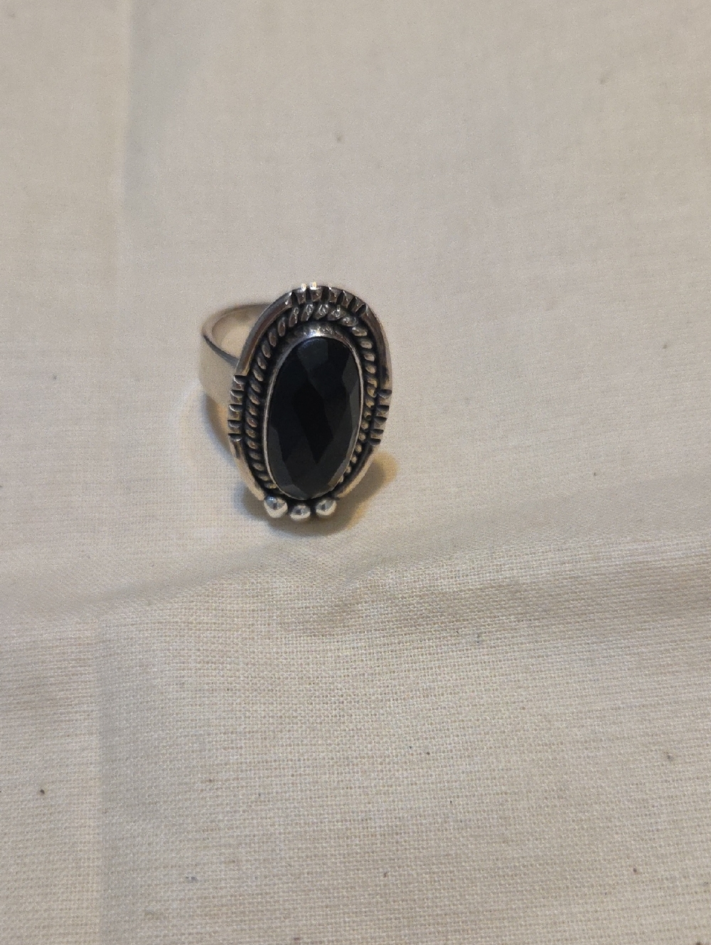 Sterling-Style Silver Oval Onyx Ring - Black